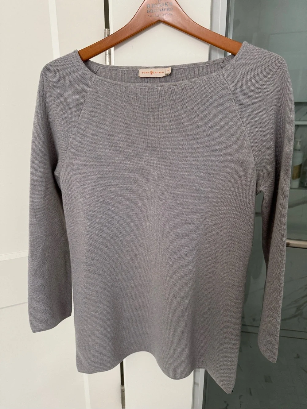 Tory Burch Heather Gray Merino Knit Boatneck Sweater